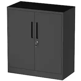 Forest'nSky - Heavy-Duty Steel Storage Cabinet with Lock & 2 Adjustable Shelves for Garage, Office & Home - Black