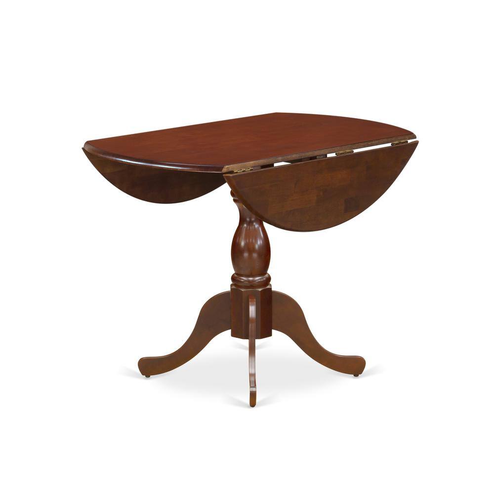 Alt View 2. East West Furniture - Round Table Mahogany Color Drops Leave Table Top Surface and Asian Wood Mid Century Table Pedestal Legs - Red.