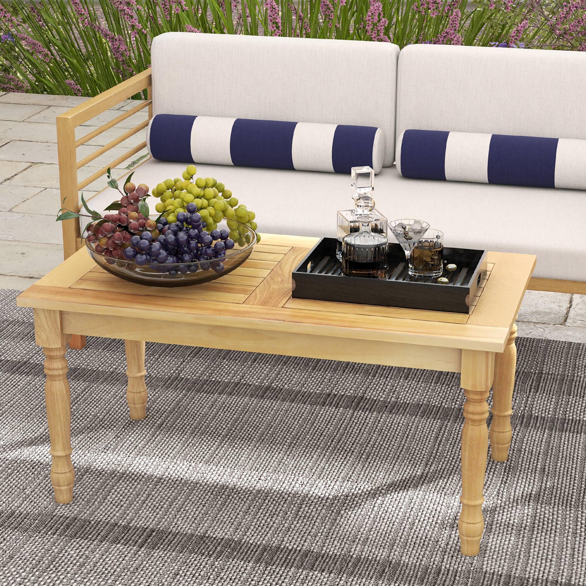 Alt View 4. Gymax - Gymax Patio Coffee Table w/ Solid Teak Wood Structure Slatted Tabletop for Backyard - Natural.