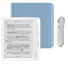 Kobo - Libra Colour (White) eReader with White Remote Bundle - 2024 - Dusk Blue Notebook SleepCover