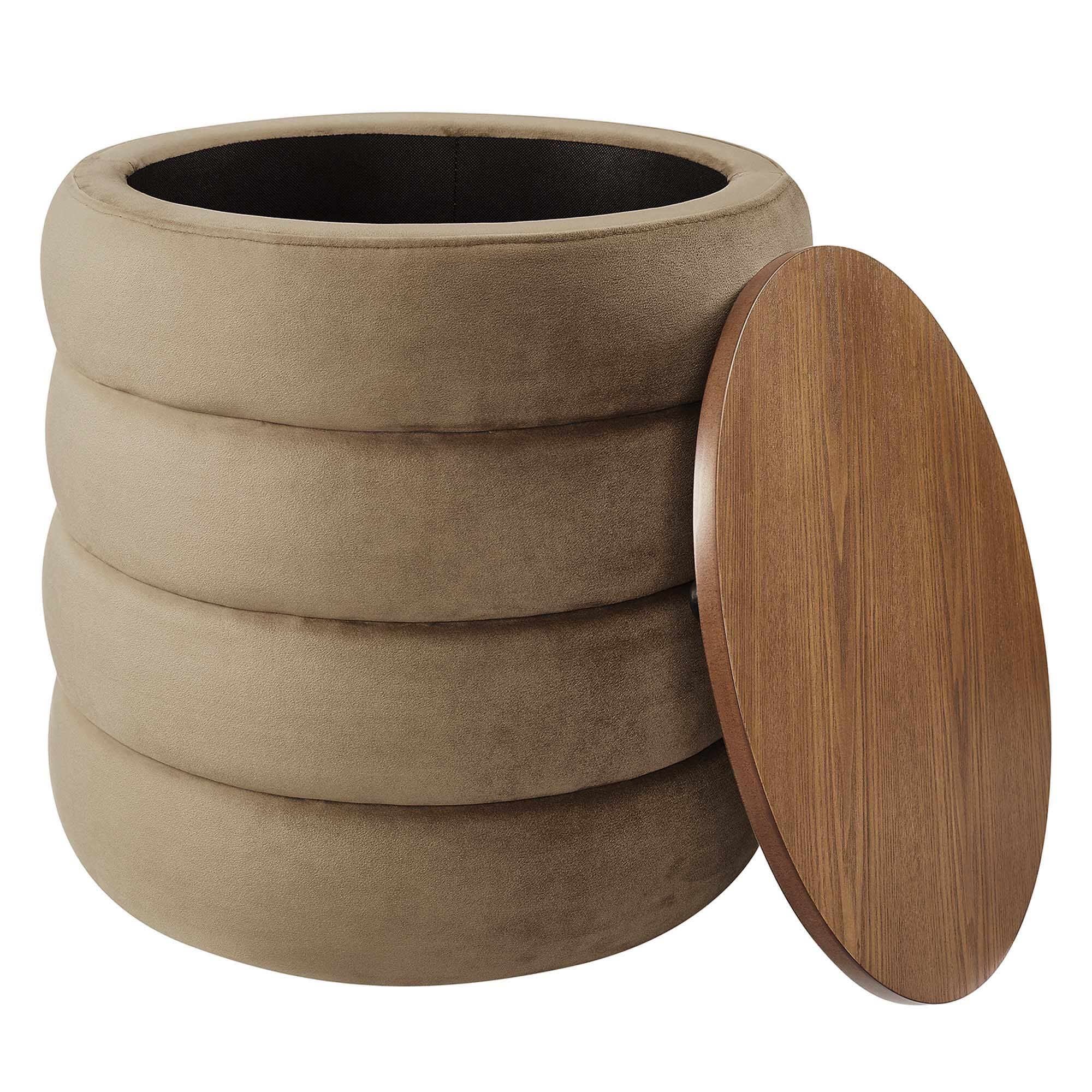 Alt View 4. Modway - Mezzo Round Performance Velvet Storage Ottoman by Modway - Taupe.