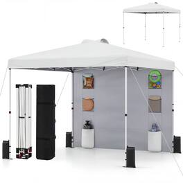Costway - Pop up Canopy Tent with Sidewall, 6 Pockets, Instant Setup Commercial Gazebo - White