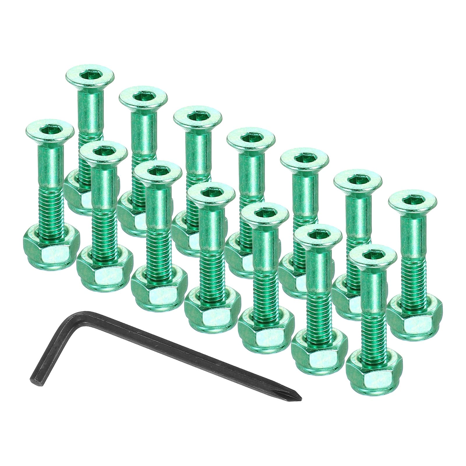 Unique Bargains - 13.5 mm/0.5" Skateboard Hardware Kit, 16pcs Mounting Screws Bolts Nuts Set with Hex Key for Cruiser - Green