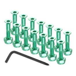 Unique Bargains - 13.5 mm/0.5" Skateboard Hardware Kit, 16pcs Mounting Screws Bolts Nuts Set with Hex Key for Cruiser - Green