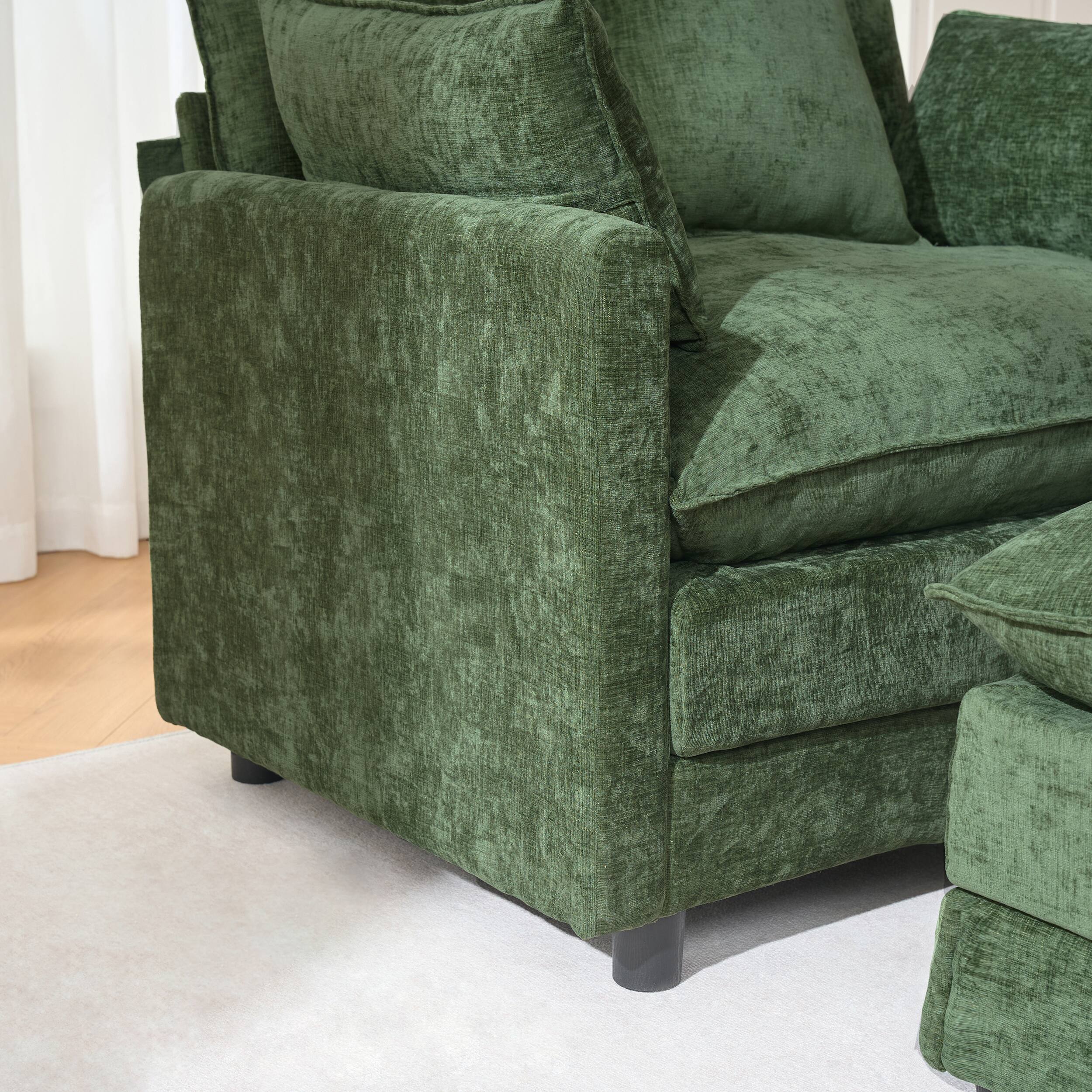 Alt View 8. Meqiodas - 39.4" Modern Accent Chair with Ottoman, Living Room Club Chair Chenille Upholstered Armchair , Reading Chair for Bedroom - Green.