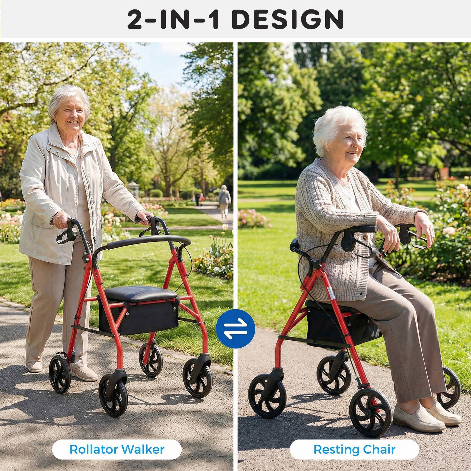 2-IN-1 DESIGN

Rollator Walker

Resting Chair
