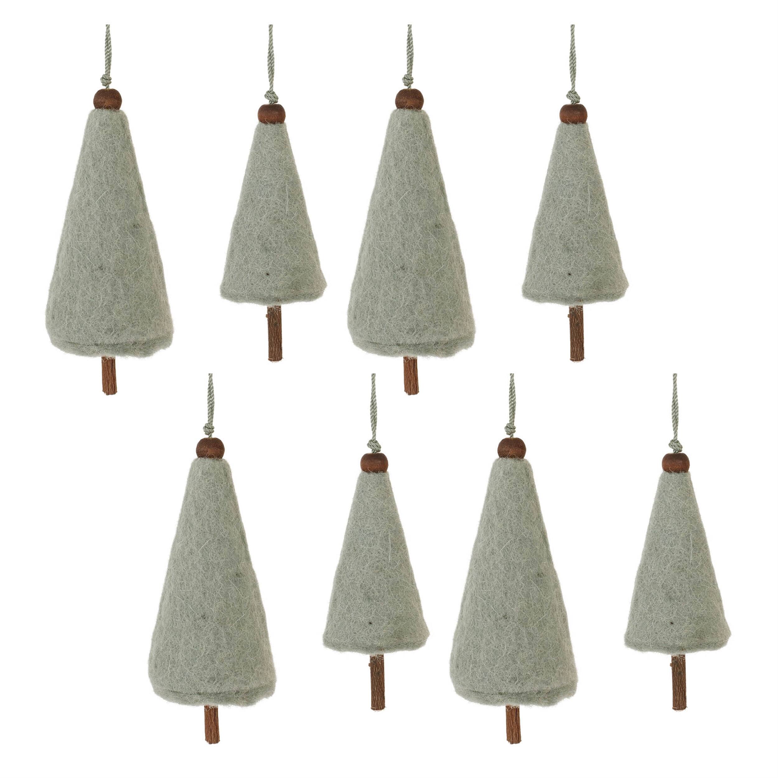 Left. BreeBe - Felt Wool Pine Tree Ornament (Set of 8) - Green.