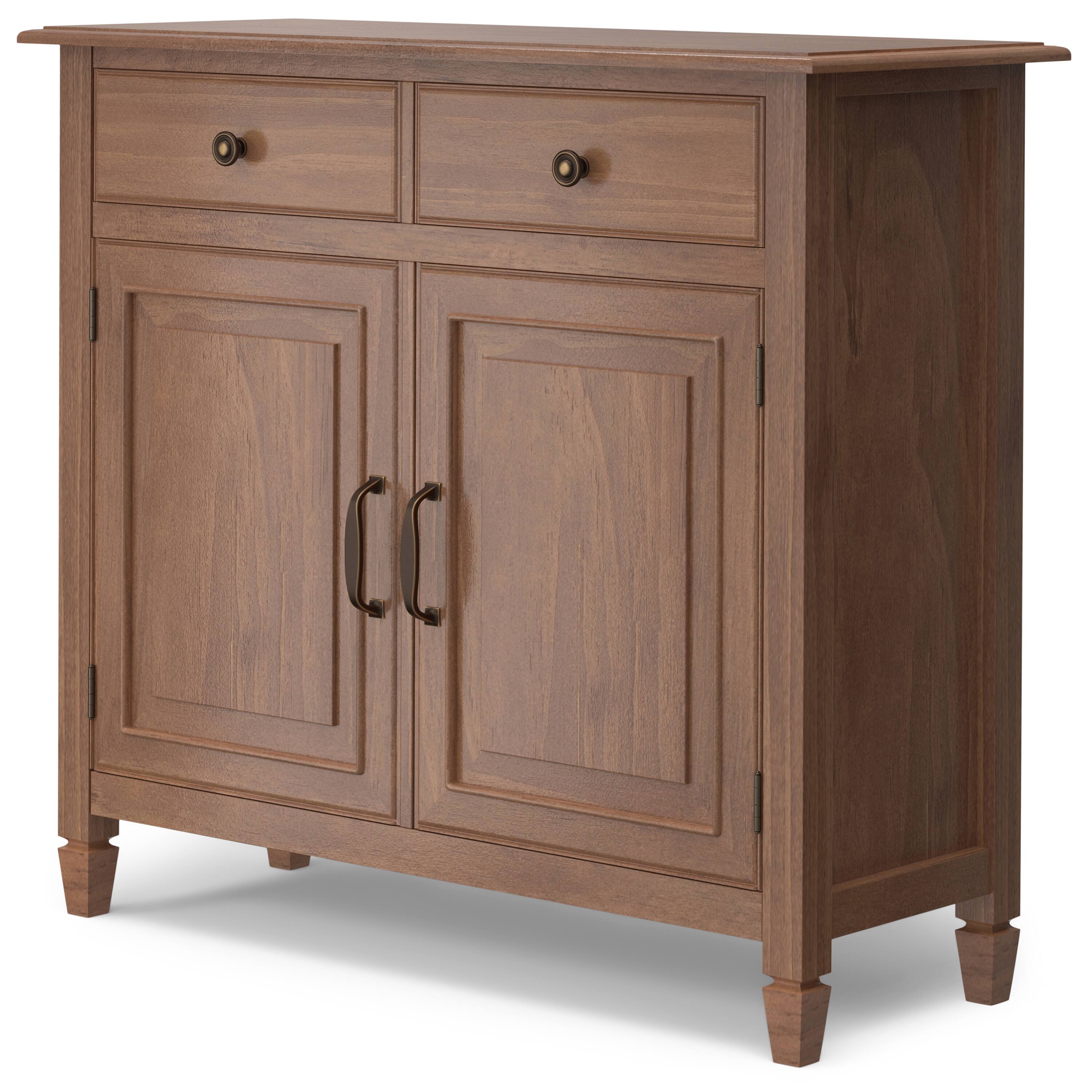 Angle. Simpli Home - Connaught 40 inch Wide Solid Wood Traditional Entryway Storage Cabinet - Medium Saddle Brown.