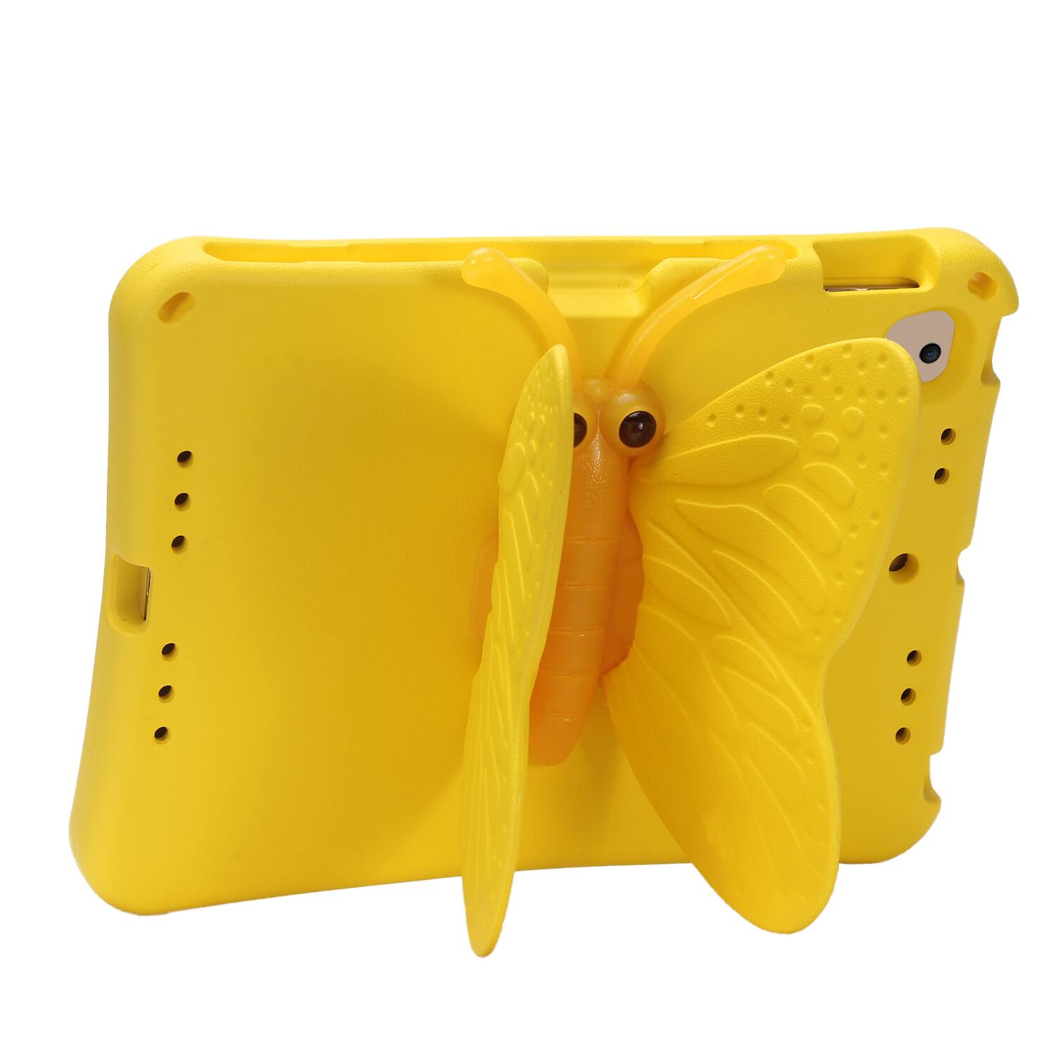 Back. UUCOVER - Butterfly Case for iPad 9th 8th 7th Gen 10.2-inch (2021/2020/2019),Shockproof EVA Kids Case 360° Rotating Stand Cover - Yellow.