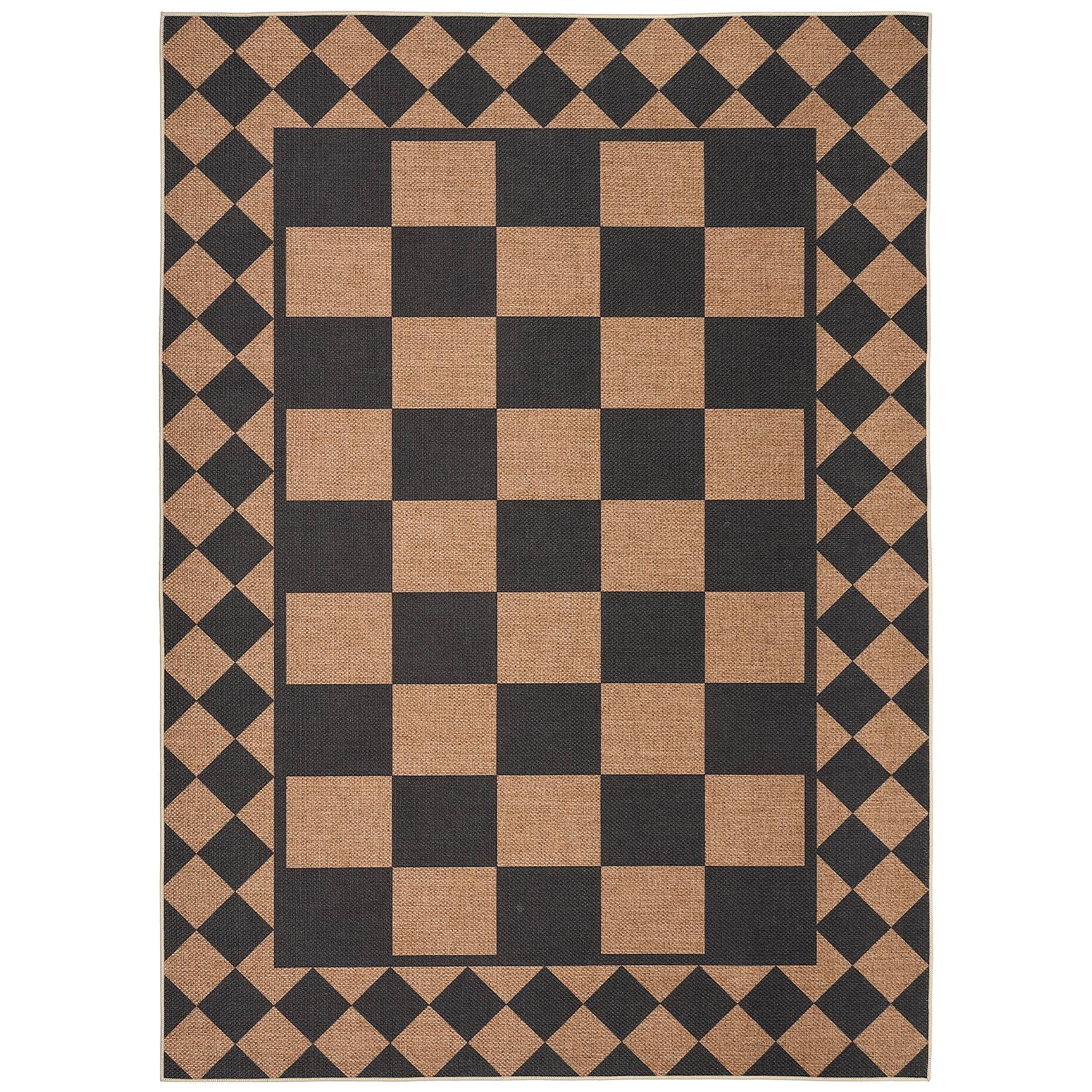 Jojoka - Modern Checkerboard Foldable Area Rug Non Slip Low Pile Machine Washable Carpet for Living Room & Bedroom Patio - Black Brown