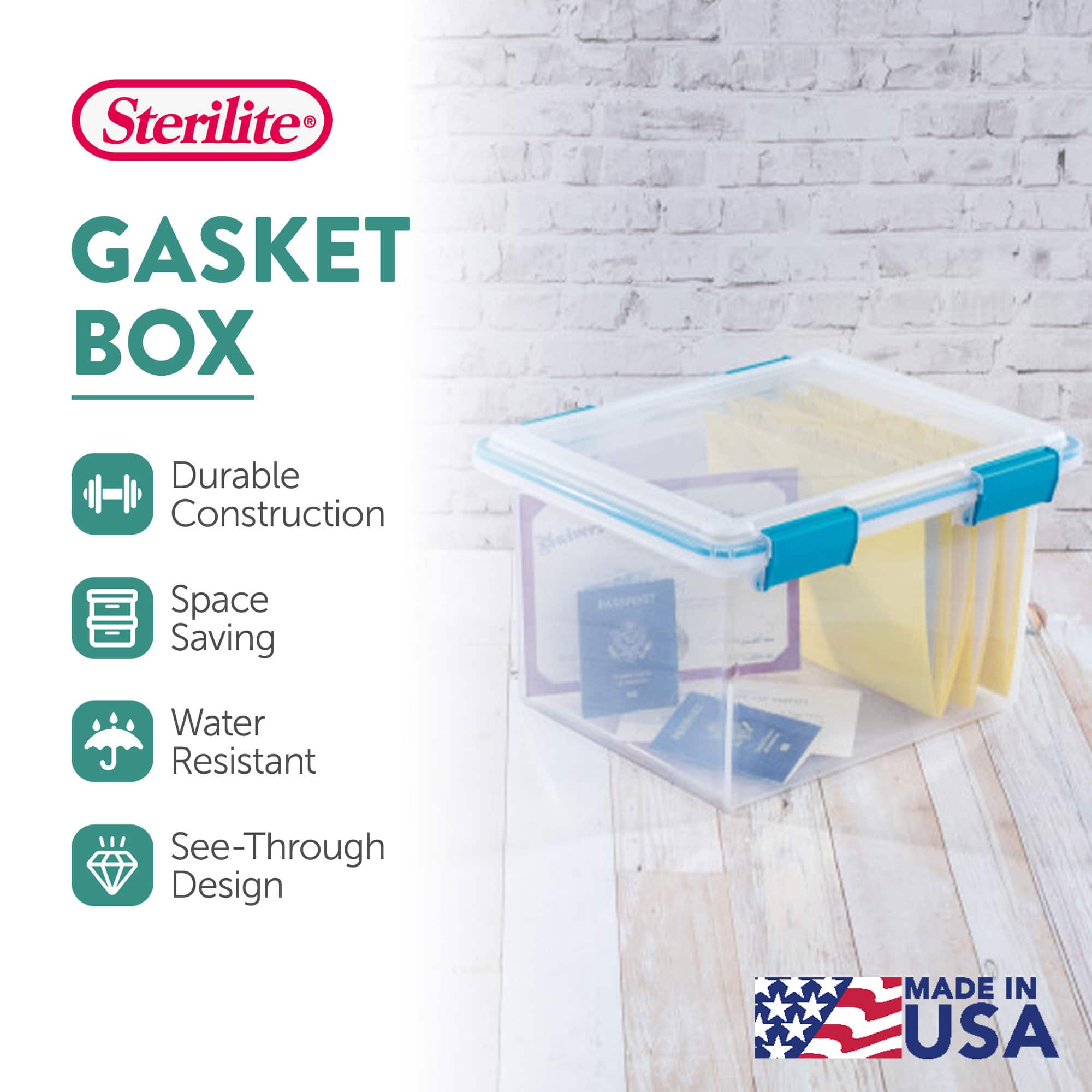 Sterilite Gasket Box, Stackable File Tote Storage Bin with Lid, 32