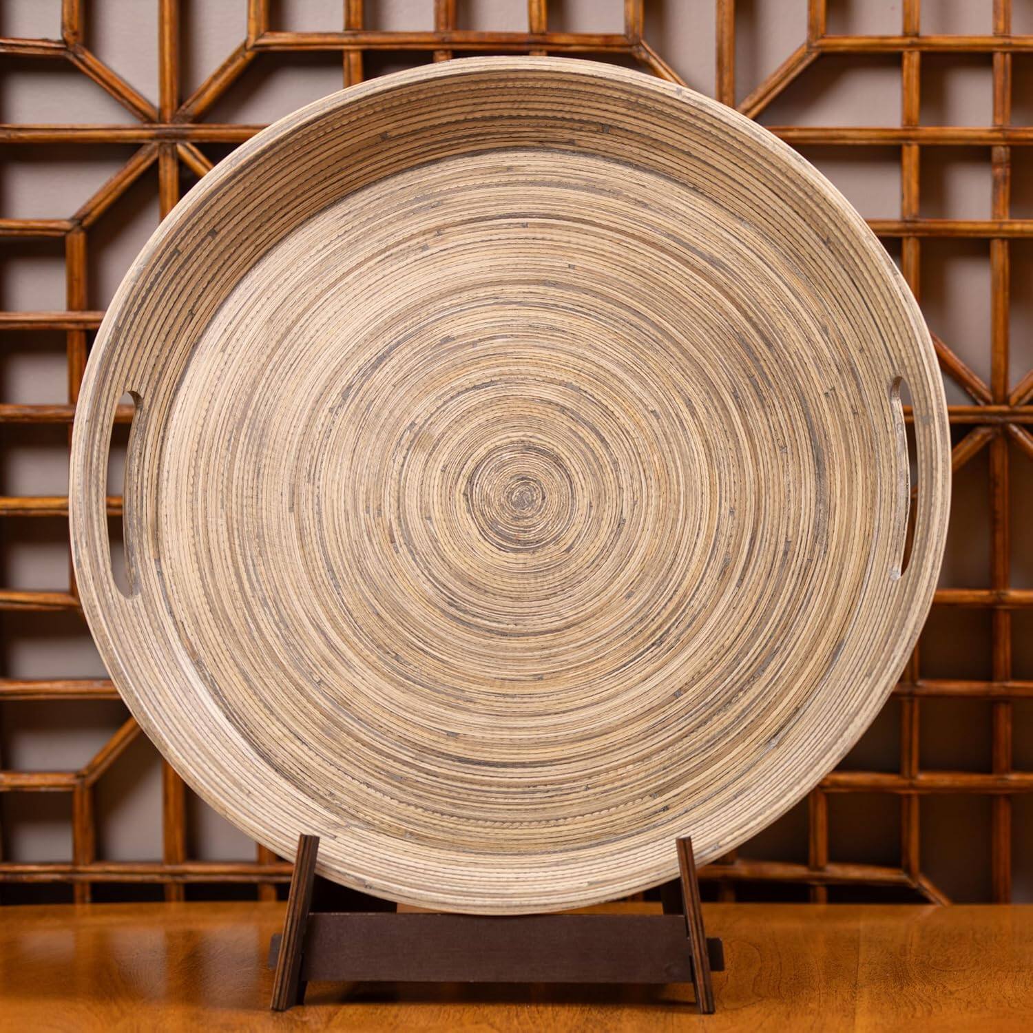Alt View 2. Lexa - Bamboo Serving Tray w/ Handles, 16 Inch, Black Bamboo - Black/Natural.