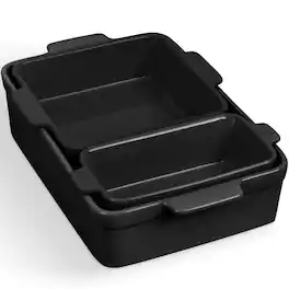 Best Choice Products - 3-Piece Ceramic Bakeware Set, Stoneware Baking Dishes, Casserole Serving Set - Black Licorice