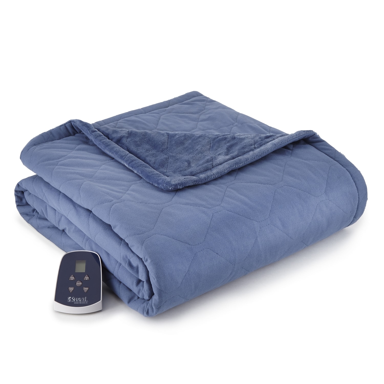 Shavel Home Products - Micro Flannel Reverse to Ultra Velvet Electric Throw, One Size - Indigo