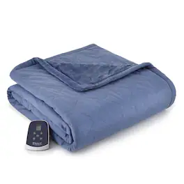 Shavel Home Products - Micro Flannel Reverse to Ultra Velvet Electric Throw, One Size - Indigo