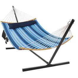 Gymax - Swing Hammock Chair Set Hanging Bed w/ Heavy-Duty Steel Stand Cup Holder - Black