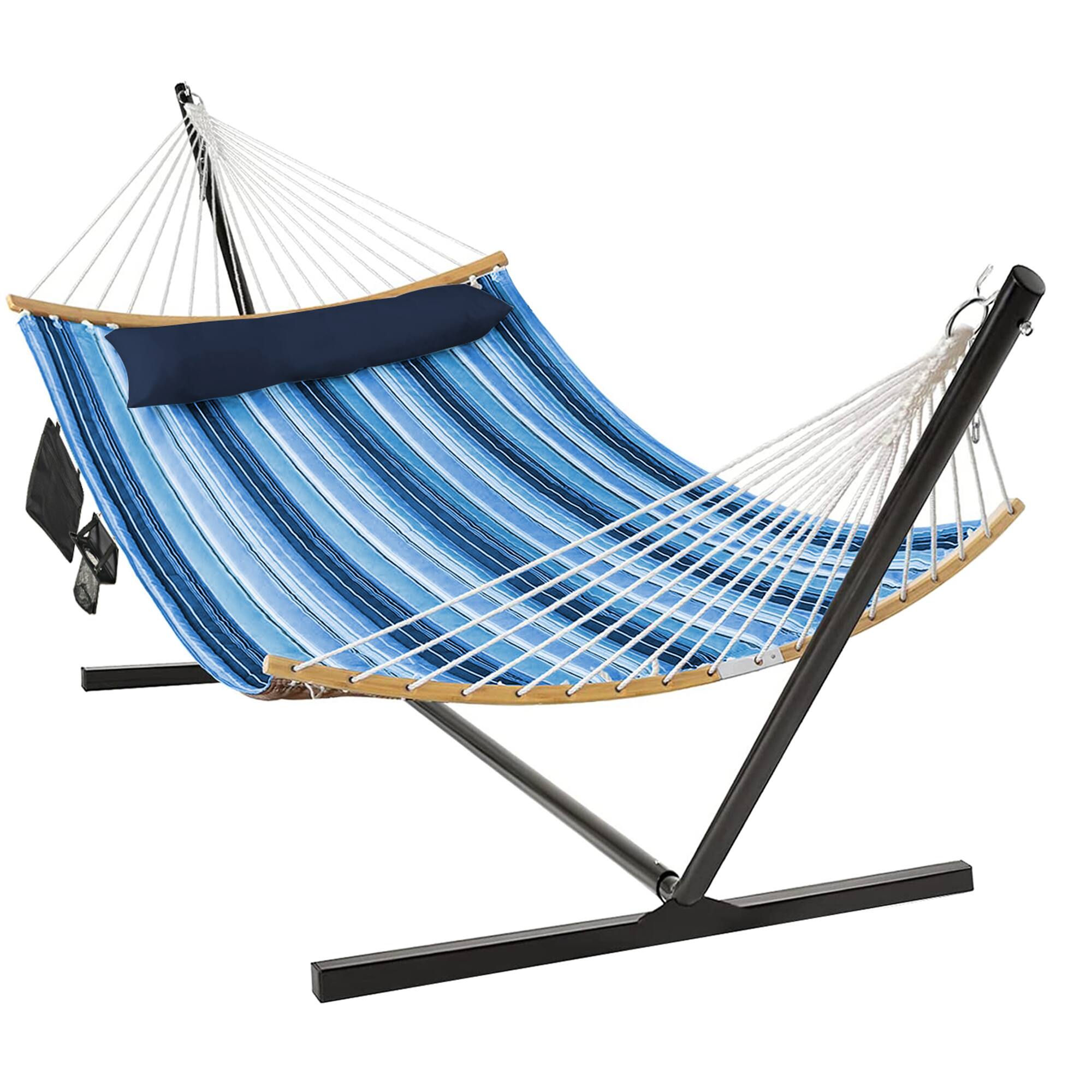 Front. Gymax - Gymax Swing Hammock Chair Set Hanging Bed w/ Heavy-Duty Steel Stand Cup Holder - Black.