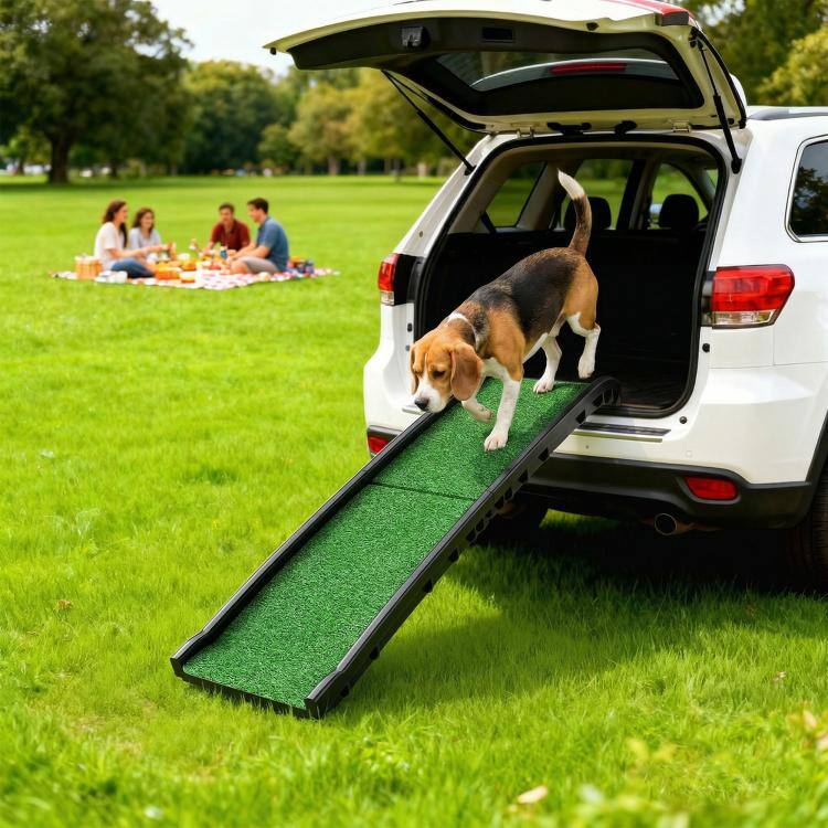 Alt View 2. PULUZ - Folding Dog Ramp for Car, 61 Inches Portable Pet Ramp with Non Slip Grass Surface, Raised Side Rails.
