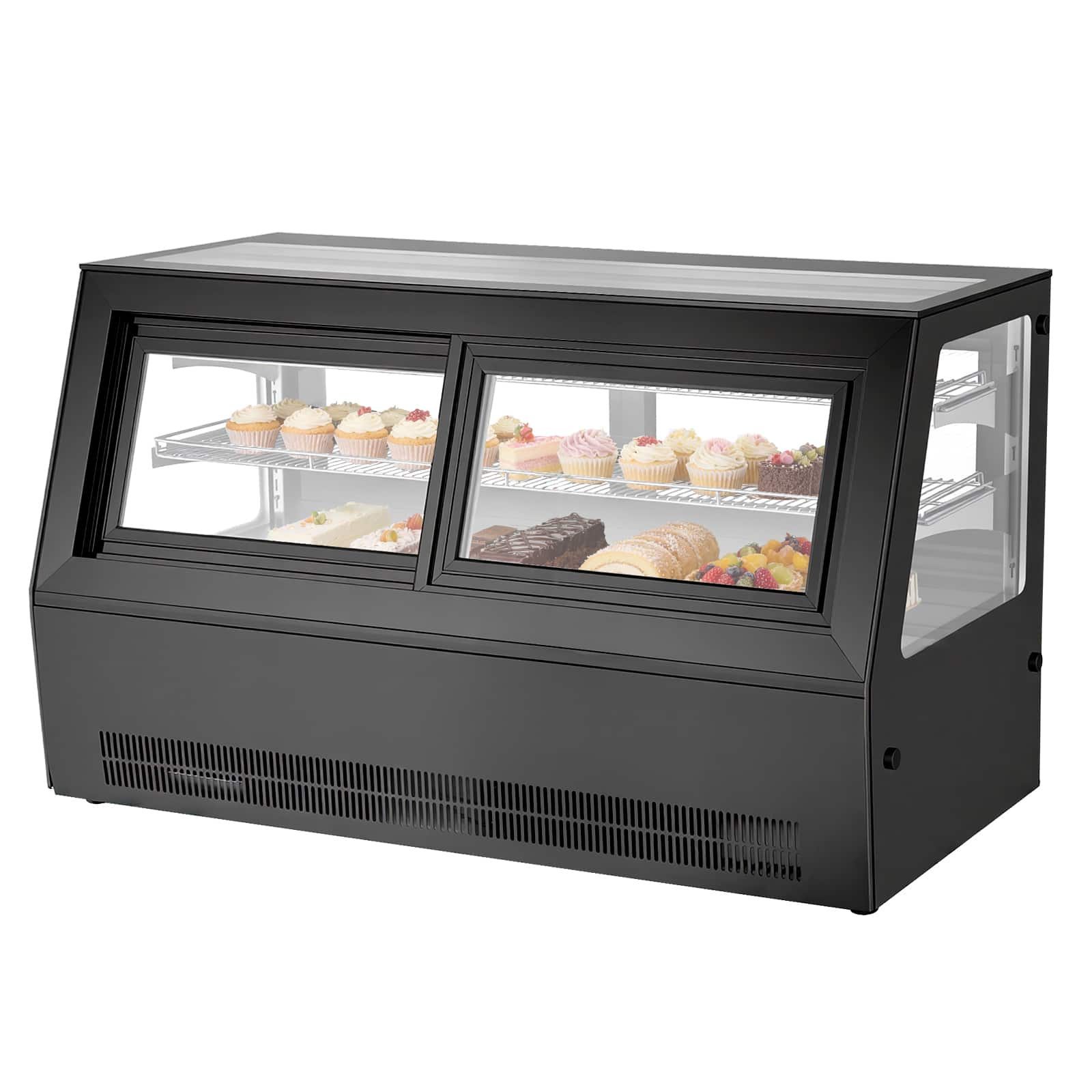 VEVOR - Refrigerated Display Case, 7.1 Cu.Ft./190L Countertop Pastry Display Case, 2-Tier Commercial Cake Refrigerator with LED - Black