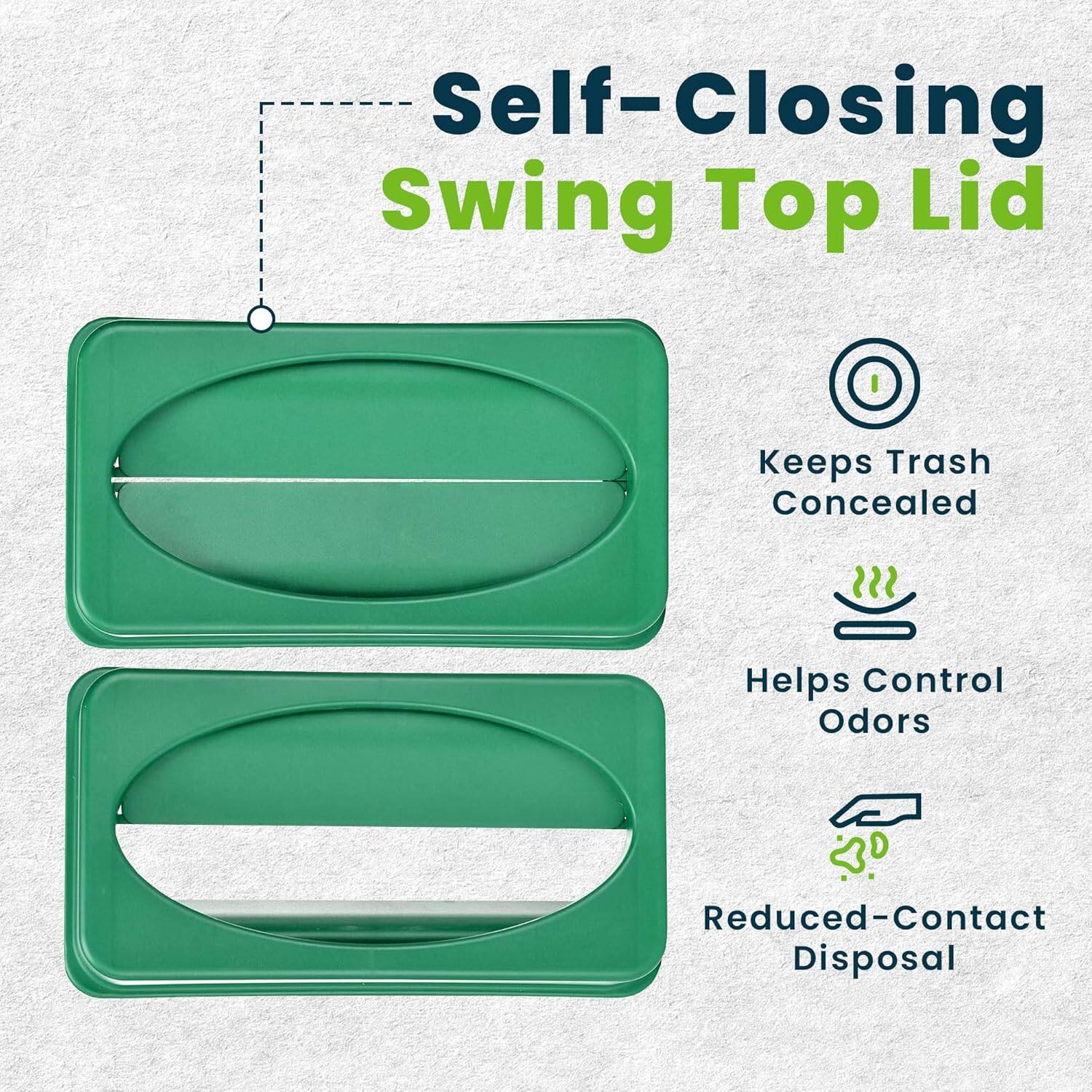 Self-Closing Swing Top Lid

- Keeps Trash Concealed
- Helps Control Odors
- Reduced-Contact Disposal