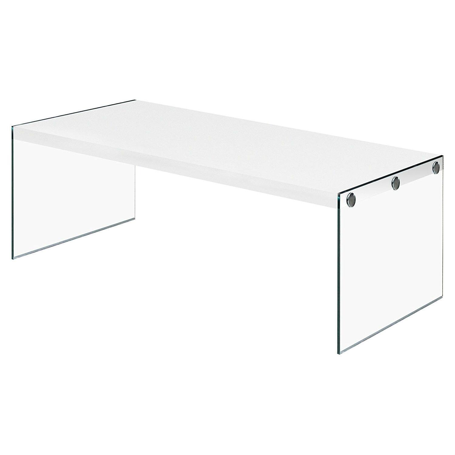 Angle. Hivvago - White Modern Rectangular Coffee Table with Tempered Glass Legs - White.