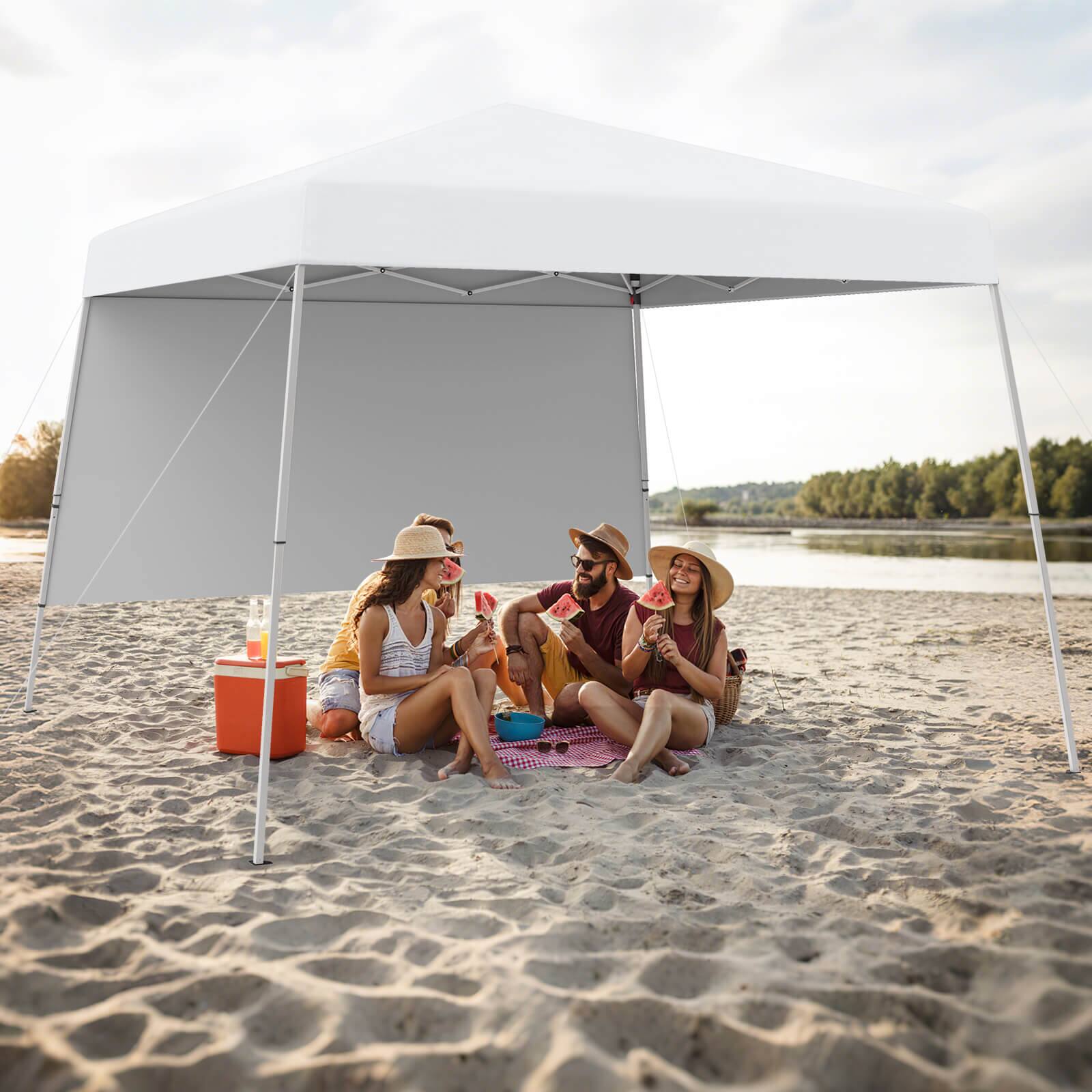 Alt View 4. Costway - Costway 10 X 10FT Pop up Canopy Tent with 1 Sidewall, Portable Backpack, 4 Stakes Slant Leg White - White.