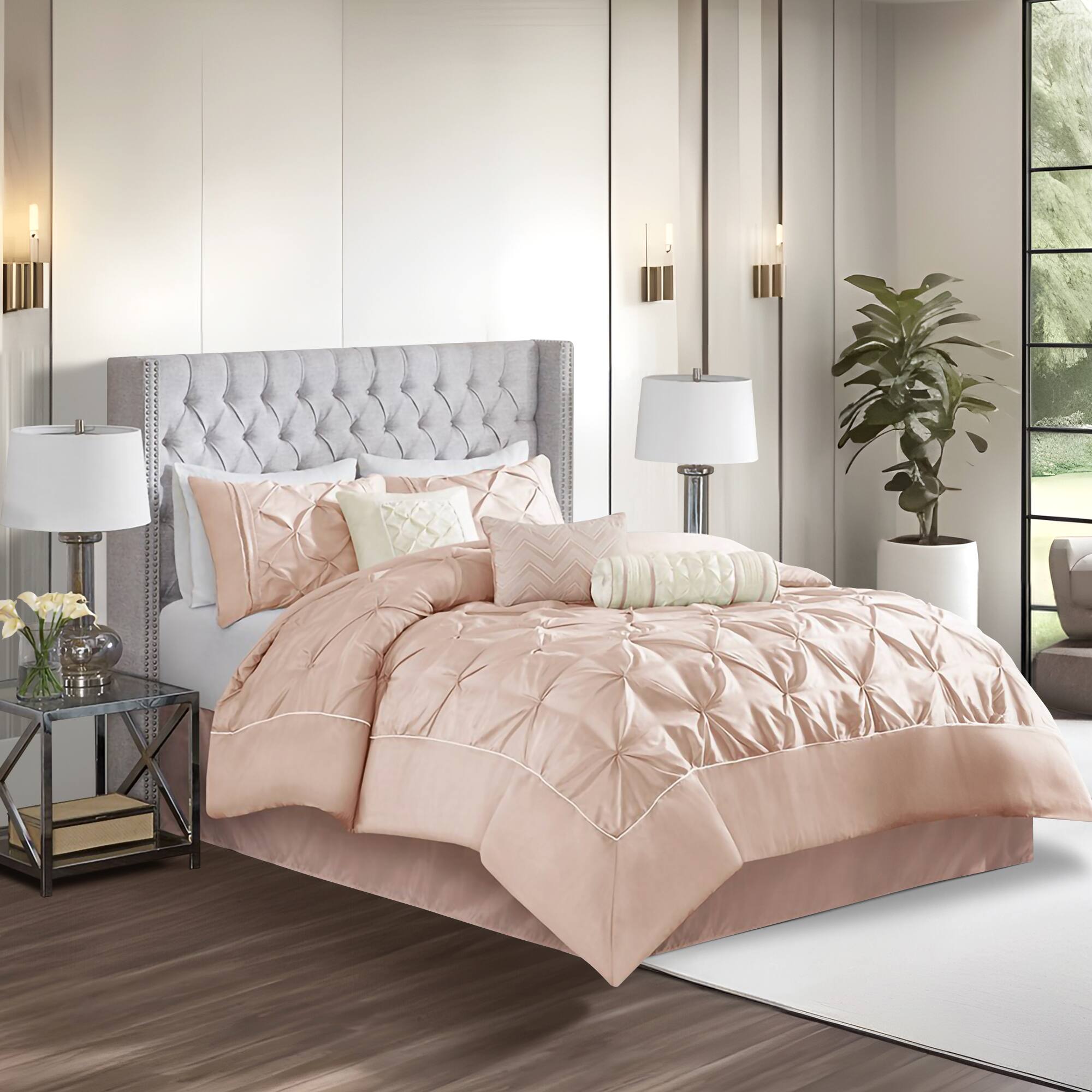 Alt View 4. Gracie Mills - Gracie Mills Shelby 7-Piece Padded Comforter Set - Blush.