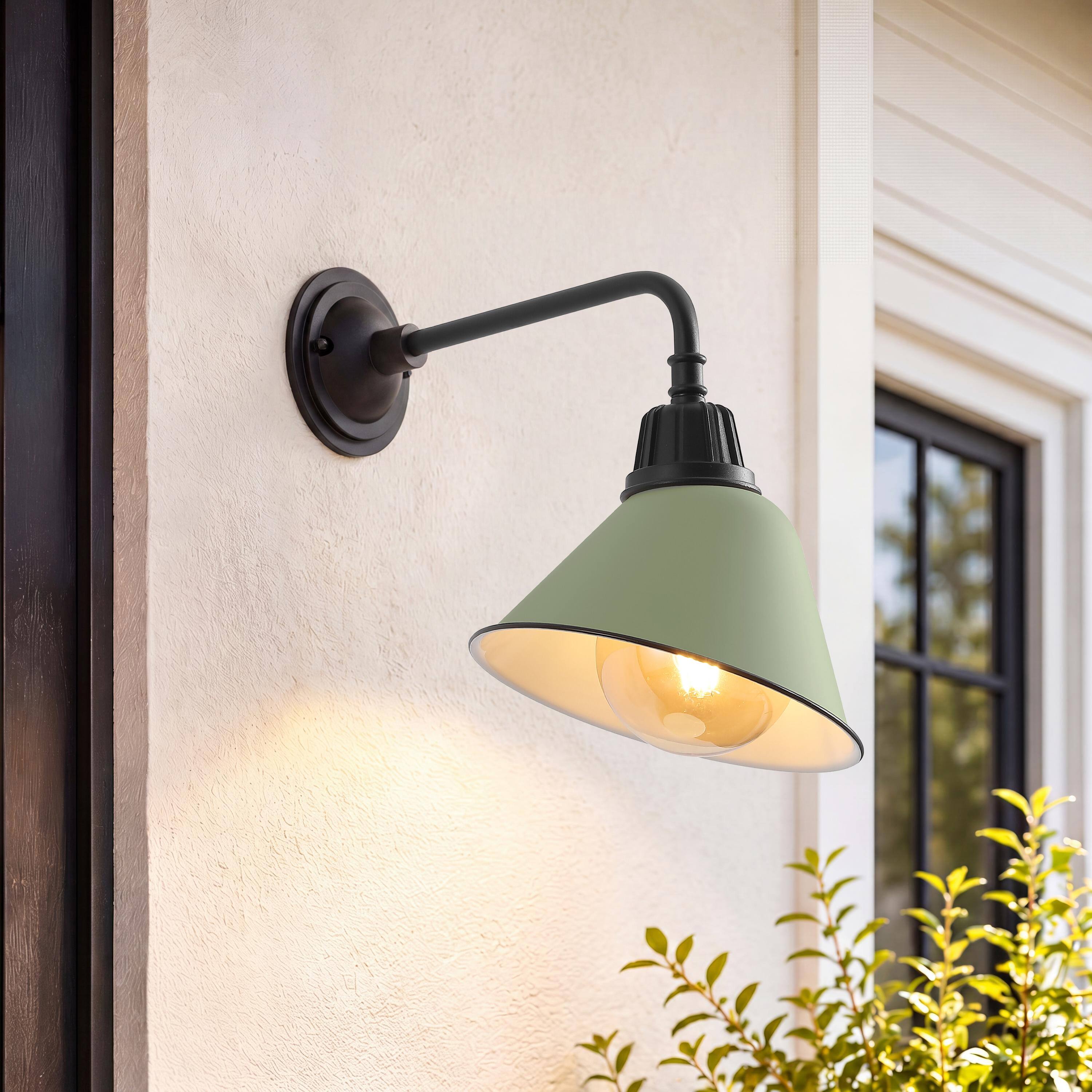 Alt View 1. Jonathan Y - Croydon 9.63" 1-Light Farmhouse Industrial Indoor/Outdoor Iron LED Gooseneck Arm Outdoor Sconce, Matte Olive Green - Matte Olive Green/Black.