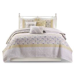 Gracie Mills - Singleton Reversible Paisley Lace 6-Piece Cotton Percale Quilt Set - Yellow