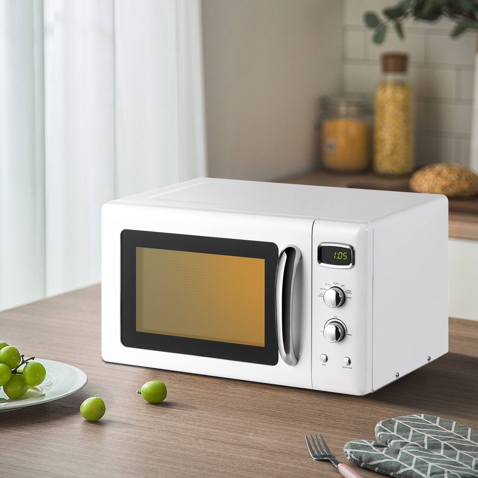 Alt View 1. Ecooso - 0.9 Cu. Ft. Countertop Compact Microwave, 5 Power Levels, Space-Saving Microwave for Apartment & Small Rooms - White.