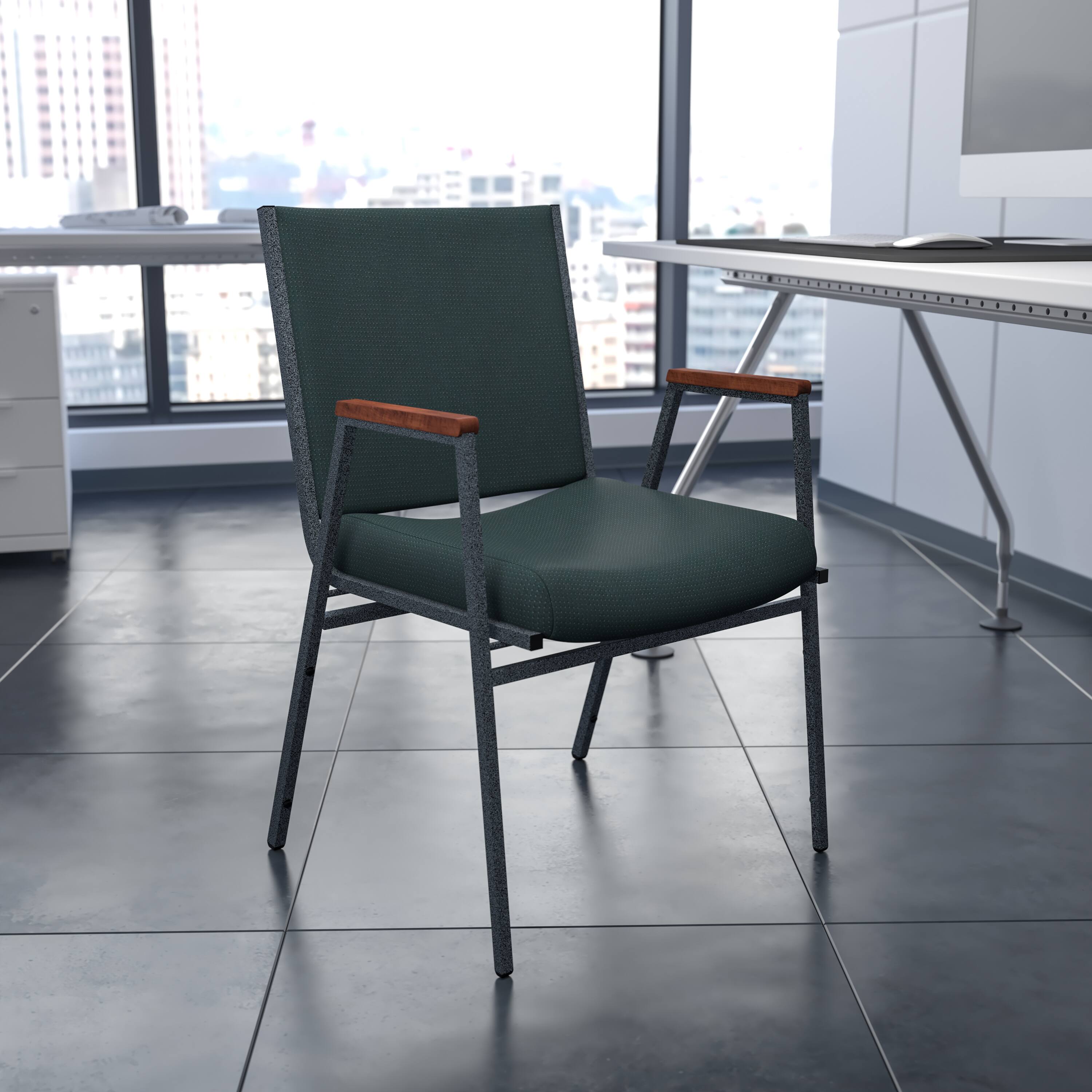 Alt View 1. Emma + Oliver - Heavy Duty Reception/Guest Stack Chair with Arms - Green Patterned Fabric.