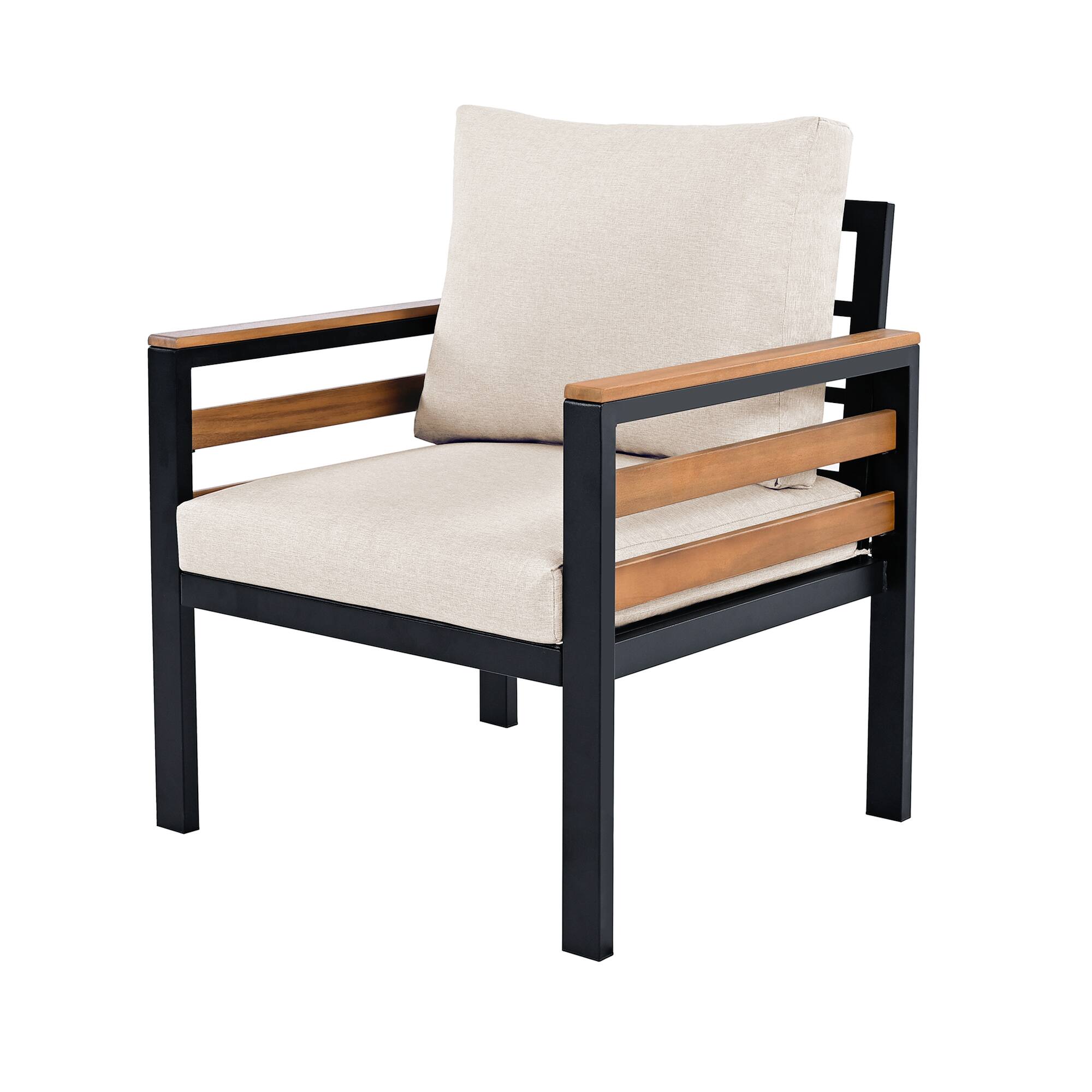 Alt View 6. Whisen - 4-Piece Outdoor Patio Furniture Set, 5-Seater Conversation Set with Acacia Wood Armrests and Coffee Table - Beige.