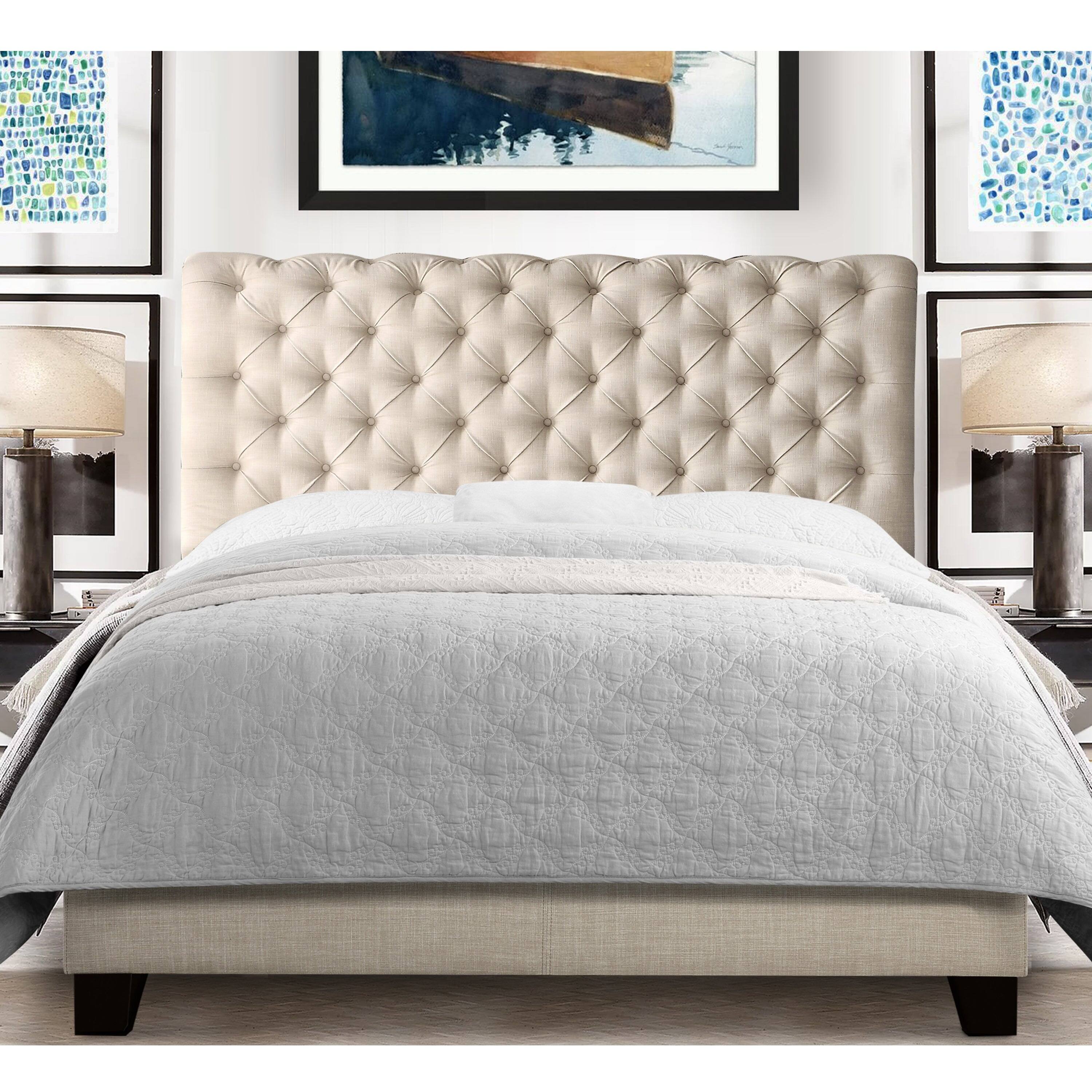 Alt View 2. Boyel Living - 64 in Luxury Upholstered Bed Frame with Solid Wood Frame in White - Off-white.