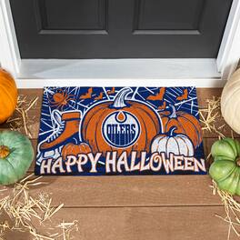 Evergreen Enterprises - Edmonton Oilers 28" x 16" Happy Halloween Turf Door Mat - Multicolor