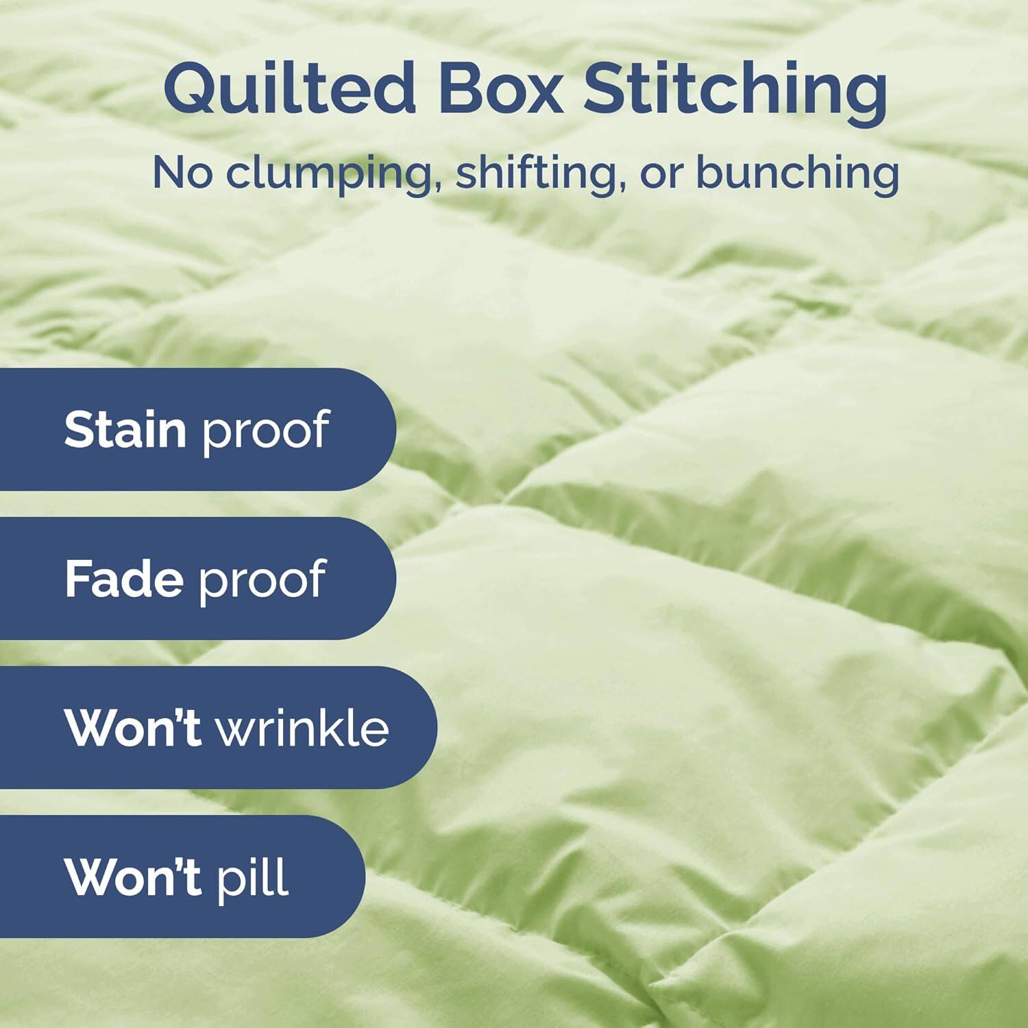 Quilted Box Stitching  
No clumping, shifting, or bunching  

- Stain proof  
- Fade proof  
- Won't wrinkle  
- Won't pill