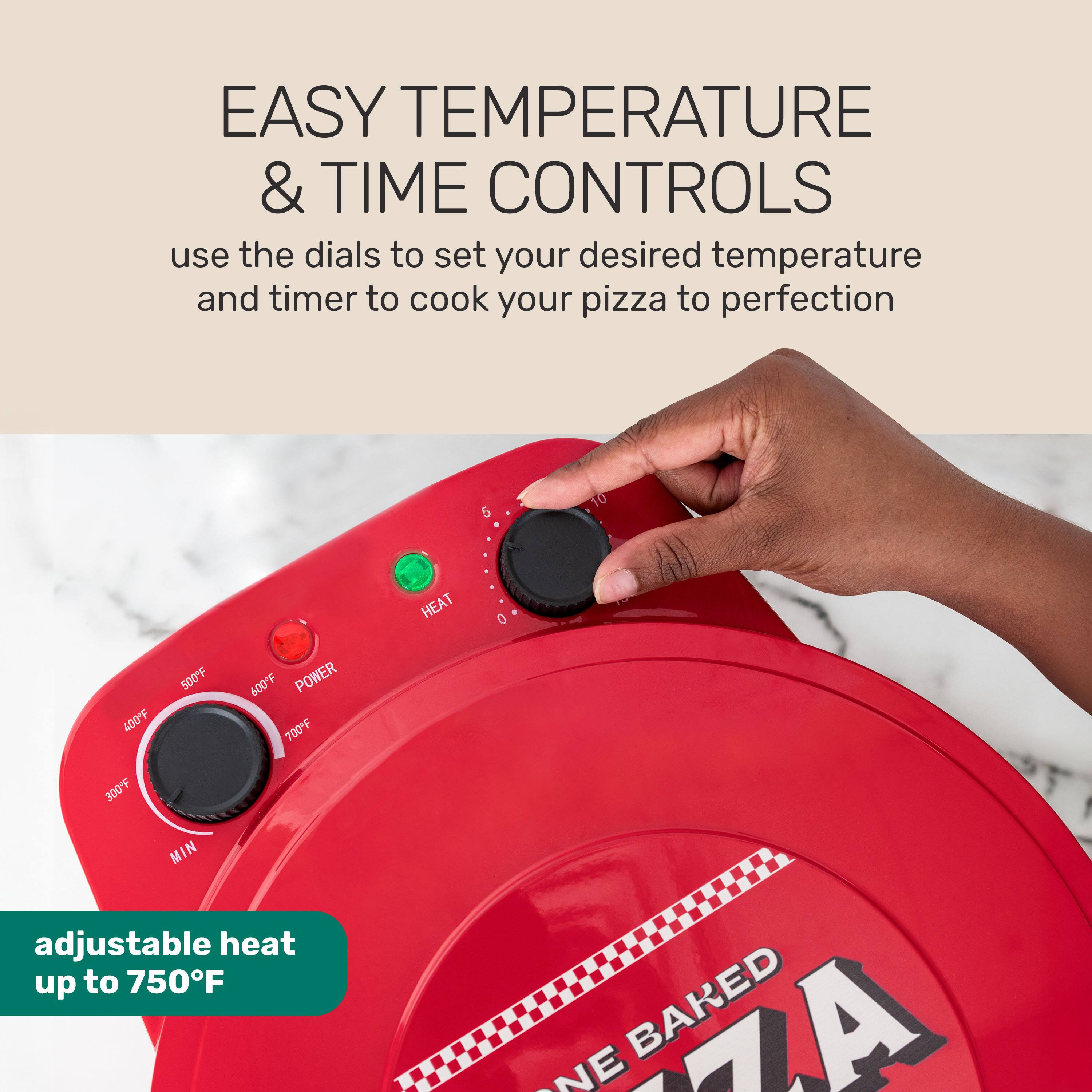 EASY TEMPERATURE & TIME CONTROLS

use the dials to set your desired temperature and timer to cook your pizza to perfection

adjustable heat up to 750°F