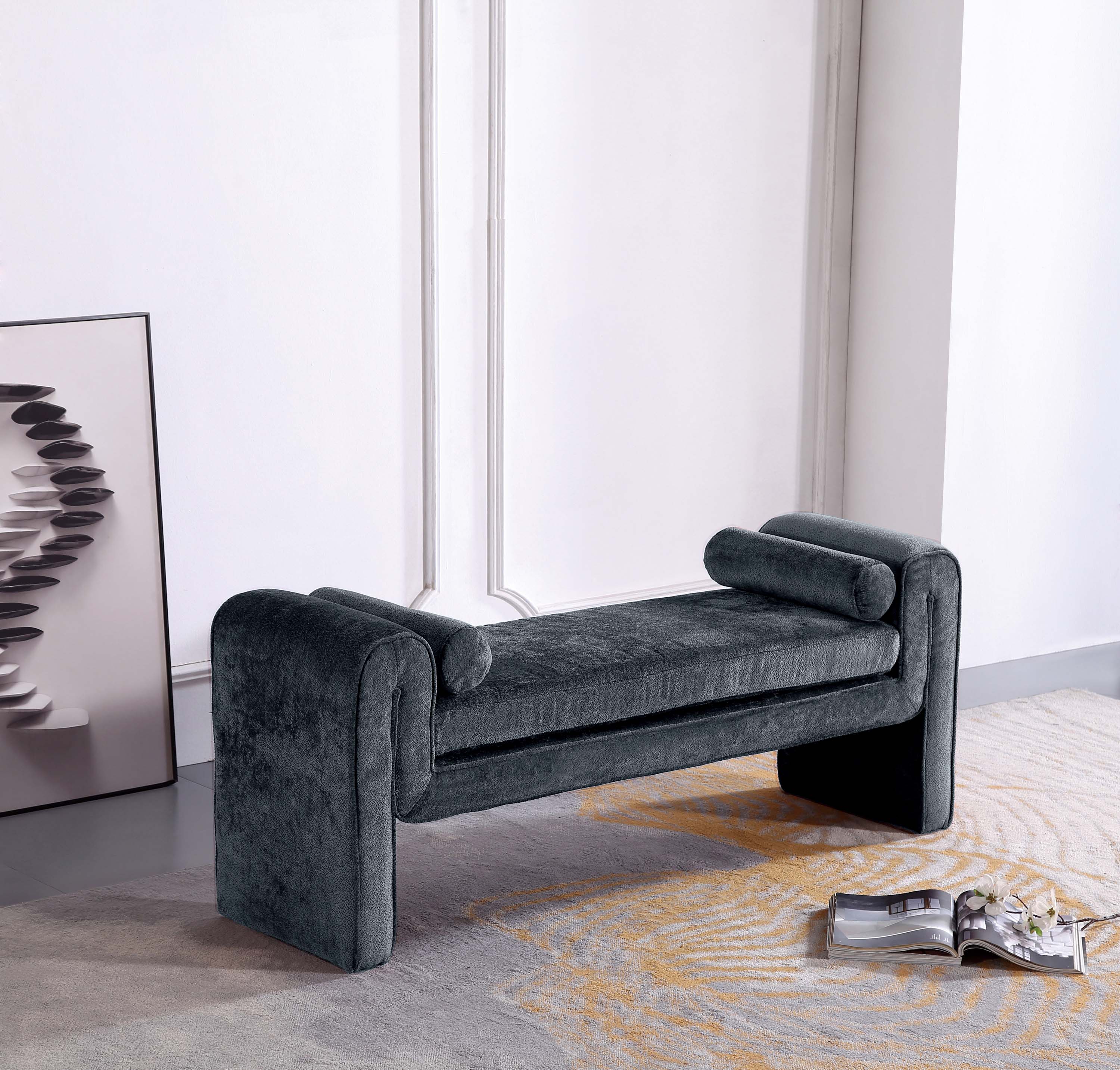 Angle. Manhattan Comfort - Concord Modern Glam Chenille Accent Bench - Black.