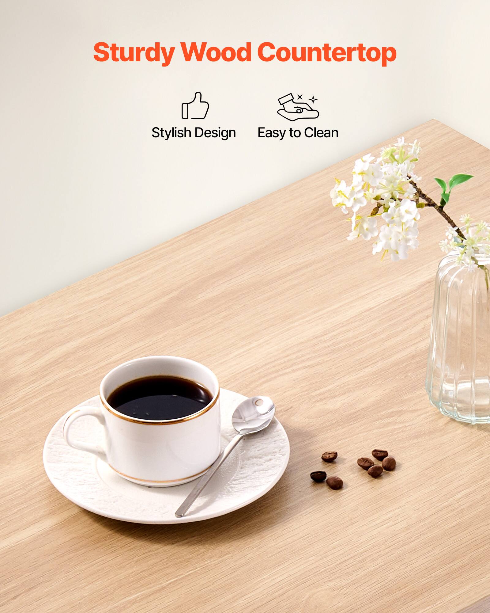 Sturdy Wood Countertop, Stylish Design, Easy to Clean