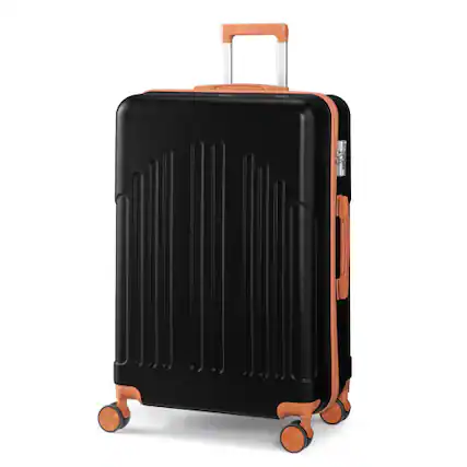Front. Winado - 24" Checked Luggage Trolley Case ABS Hardside Medium Suitcase with Double Spinner Wheels & TSA Lock for Travel Business - Black & Brown.