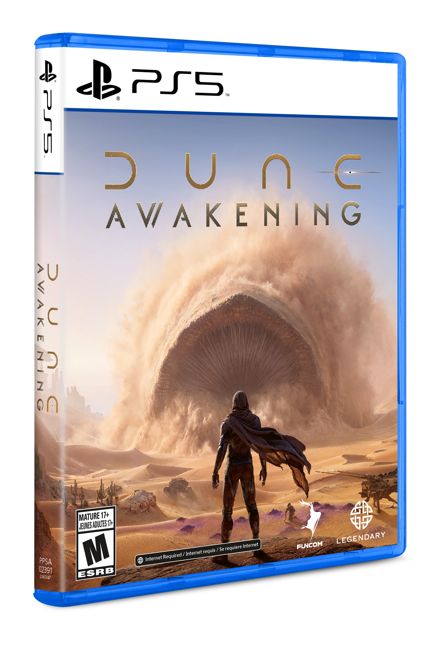 PS5  
DUNE AWAKENING  
MATURE 17+ JEUNES ADULTES 17  
ESRB  
PPSA 02391  
Internet Required / Internet requis / Se requiert Internet  
LEGENDARY  
FUNCOM