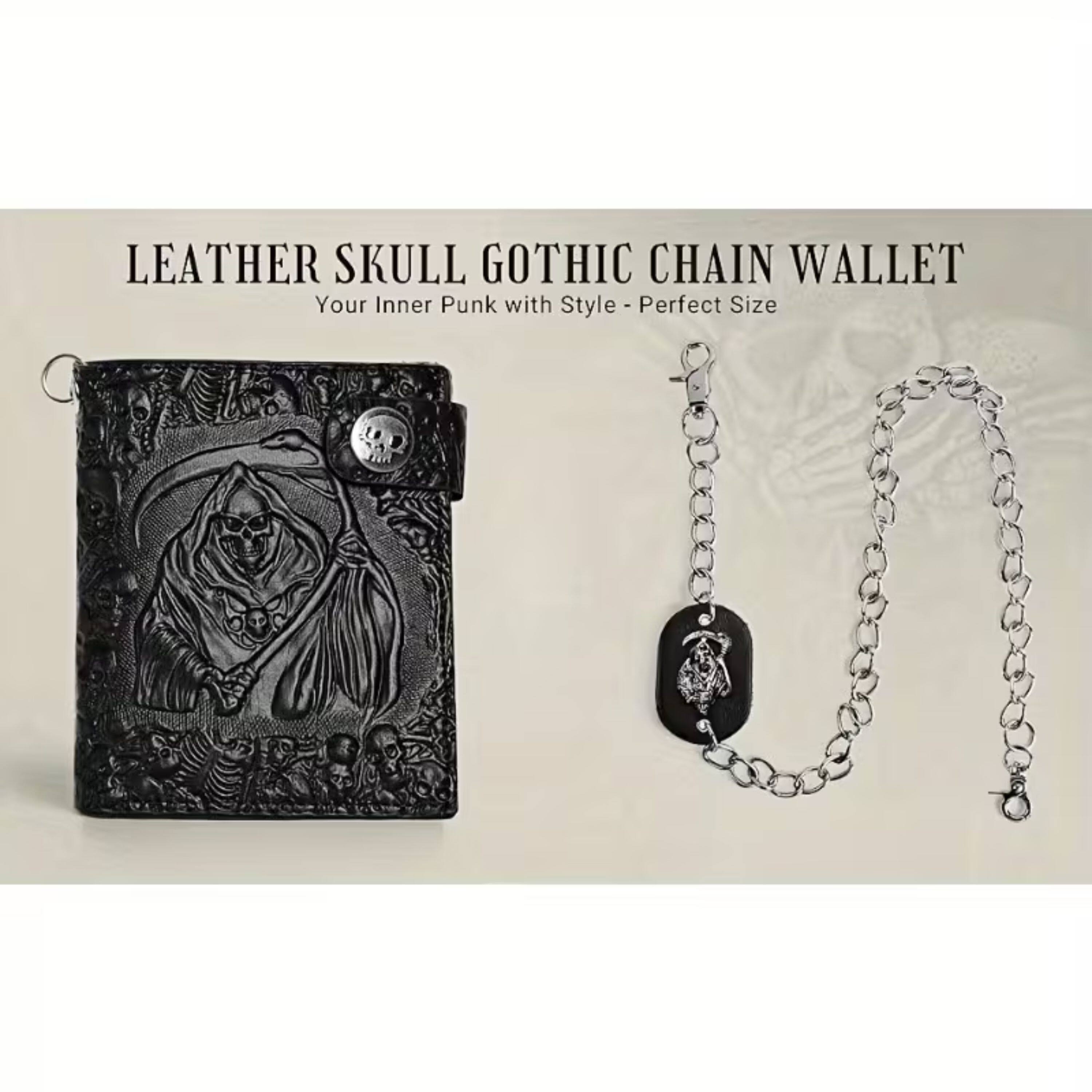 LEATHER SKULL GOTHIC CHAIN WALLET  
Your Inner Punk with Style - Perfect Size