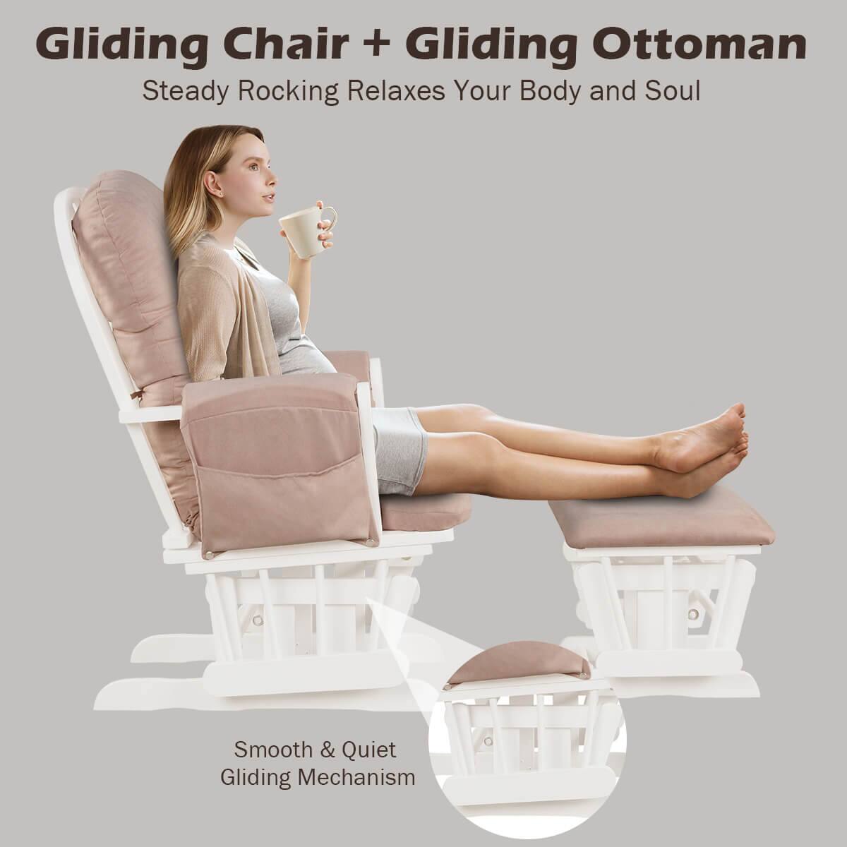 Gliding Chair + Gliding Ottoman  
Steady Rocking Relaxes Your Body and Soul  

Smooth & Quiet Gliding Mechanism