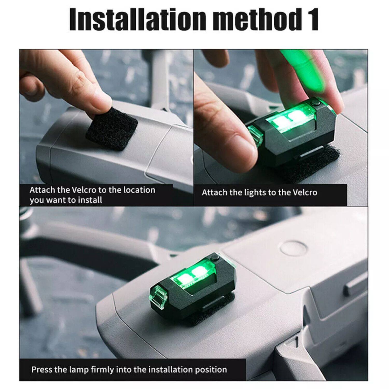 Installation method 1

1. Attach the Velcro to the location you want to install
2. Attach the lights to the Velcro
3. Press the lamp firmly into the installation position