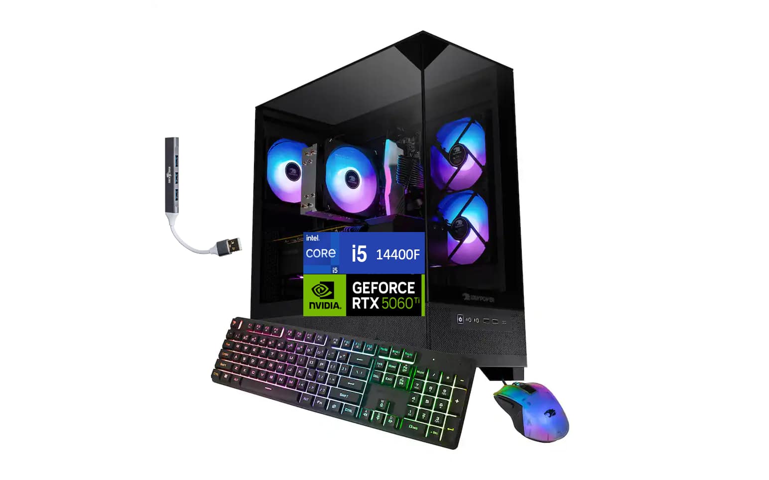 iBUYPOWER - Element SE Desktop PC (Intel i5-14400F, 16GB DDR5, 1TB PCIe SSD, Win 11 Pro) w/USB Hub - Black