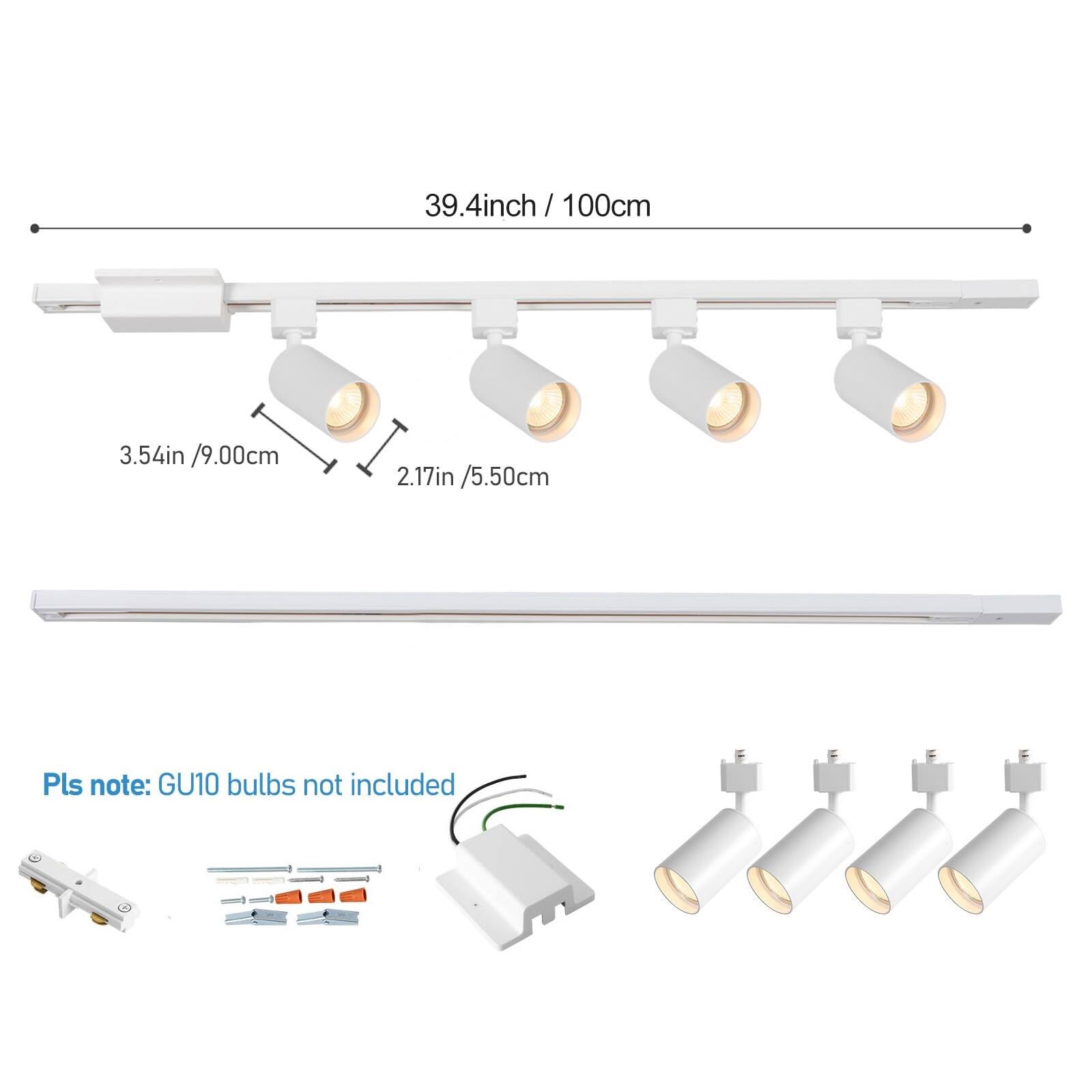 39.4 inch / 100 cm  
3.54 in / 9.00 cm  
2.17 in / 5.50 cm  

Pls note: GU10 bulbs not included