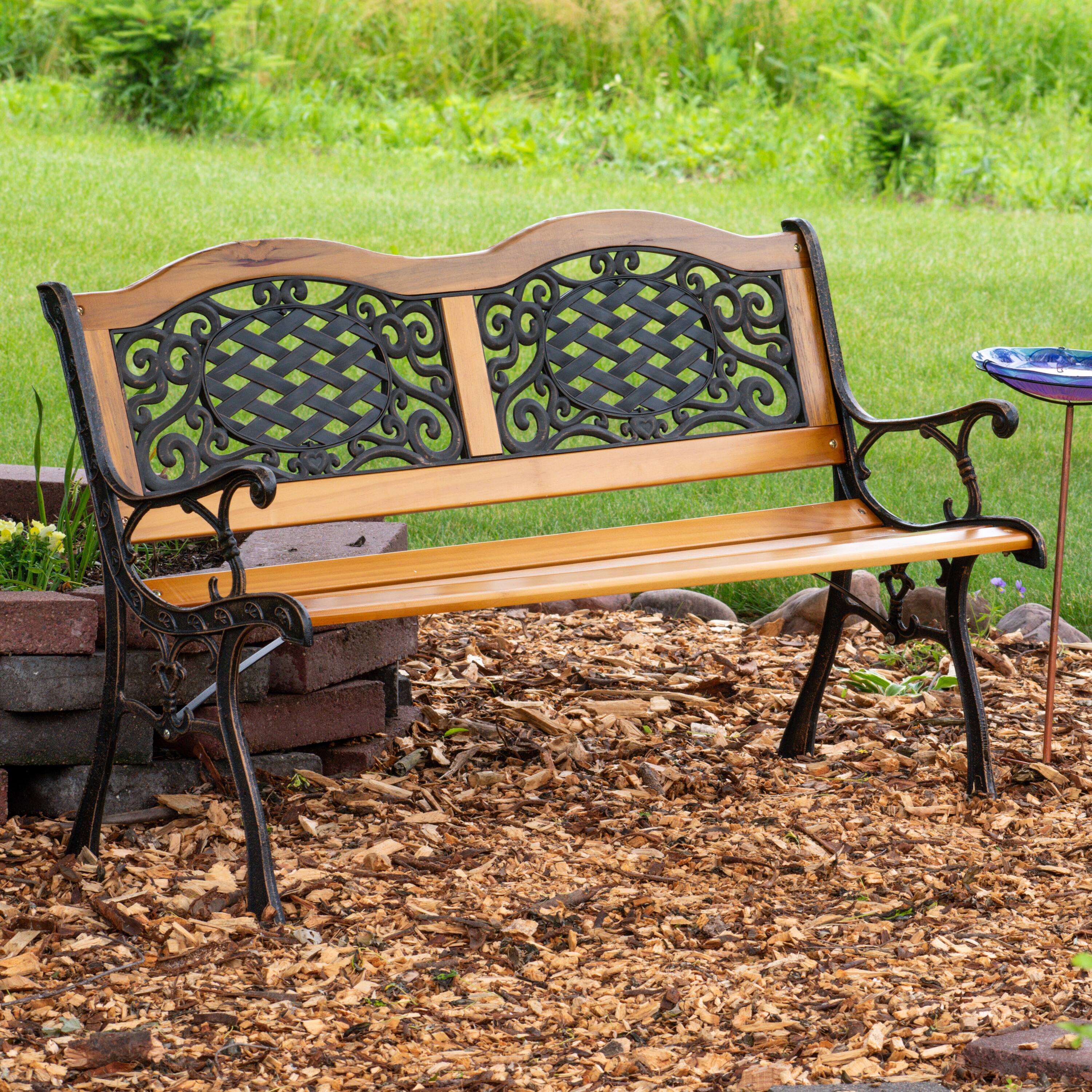 Alt View 5. Sunnydaze - 2-Person Ivy Crossweave Cast Iron and Wood Outdoor Garden Bench - Black.