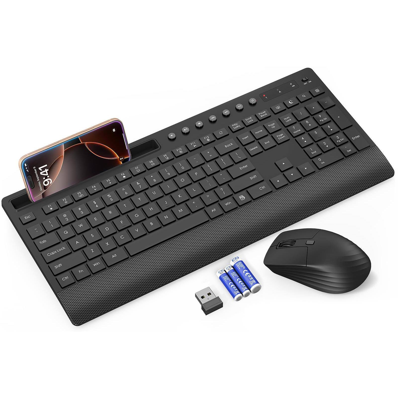 Live At Space - Wireless And Mouse Combo - Full-size Quiet With Palm Rest Phone Holder Multimedia Keys Power Compatible Windows Chrome - Black