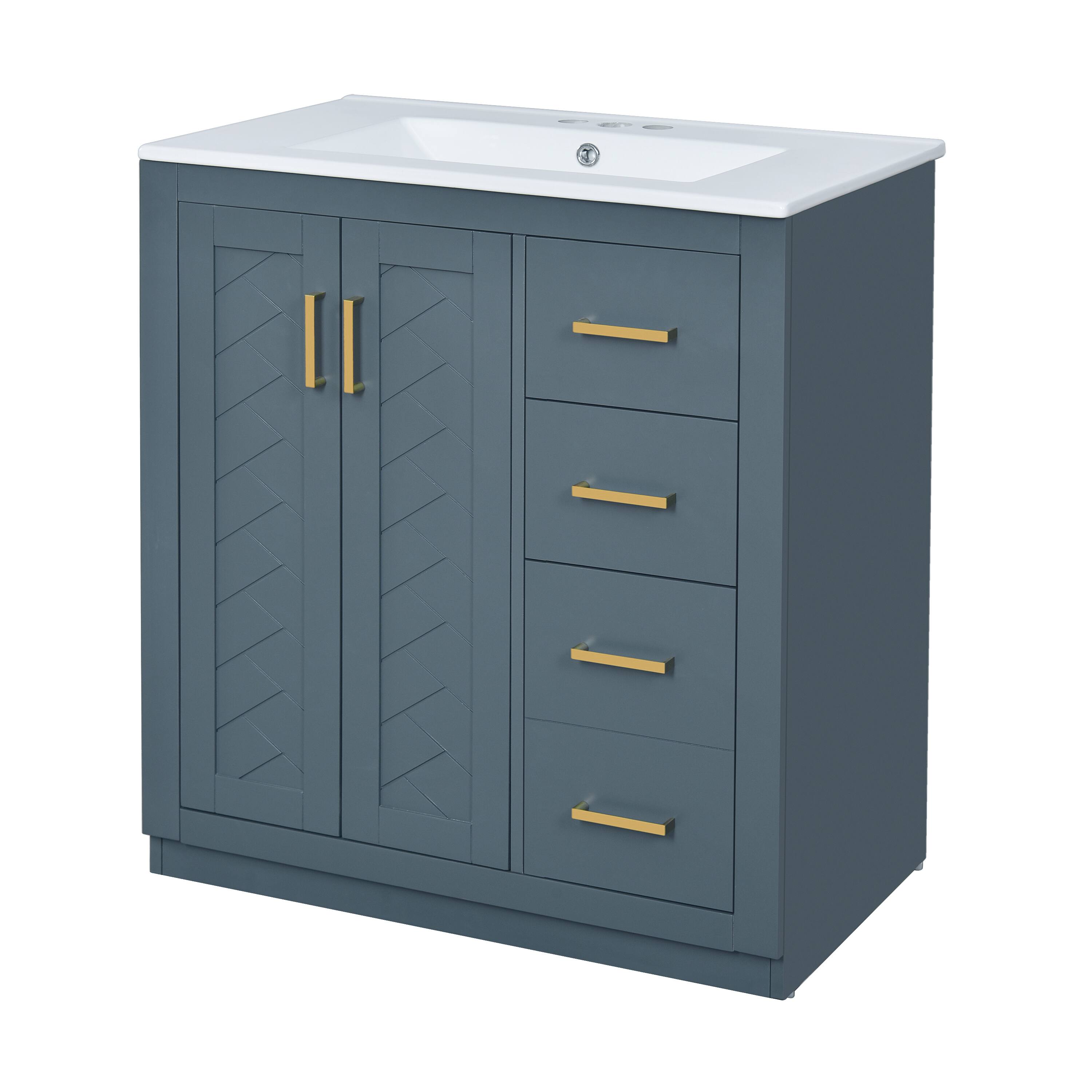 Alt View 6. Tiramisubest - 30" Bathroom Vanity with Ceramic Sink Combo, Bathroom Storage Cabinet, Freestanding Vanity Set with 3 Drawers - Blue.
