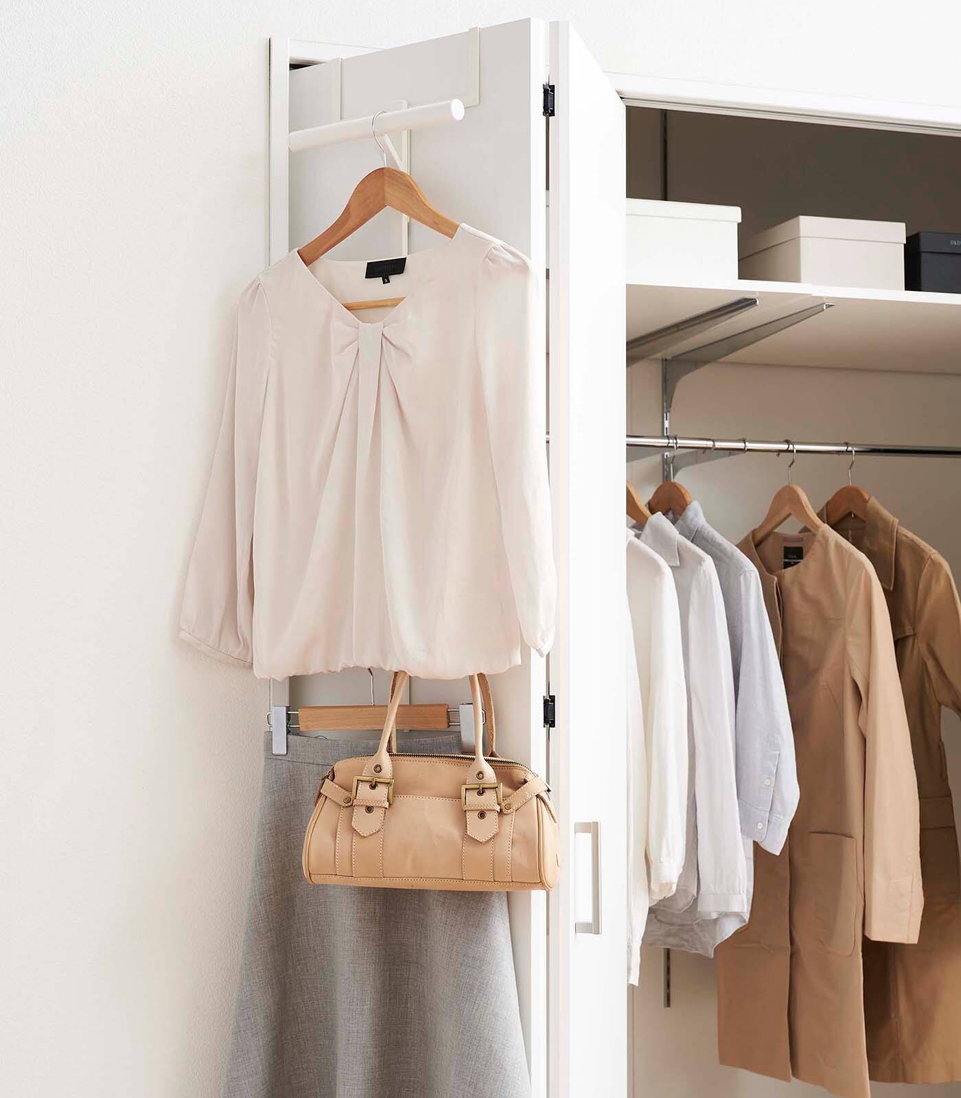 Angle. Yamazaki Home - Over-the-Door Backpack Hanger - Steel - White.