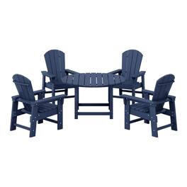 WestinTrends - Malibu Kids 5-Piece HDPE Outdoor Patio Round Dining Table and Chairs Set - Navy Blue